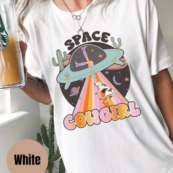Space Cowgirl Cosmic Western Retro Galactic Style Graphic T-Shirt 166 - Picture 1 of 5